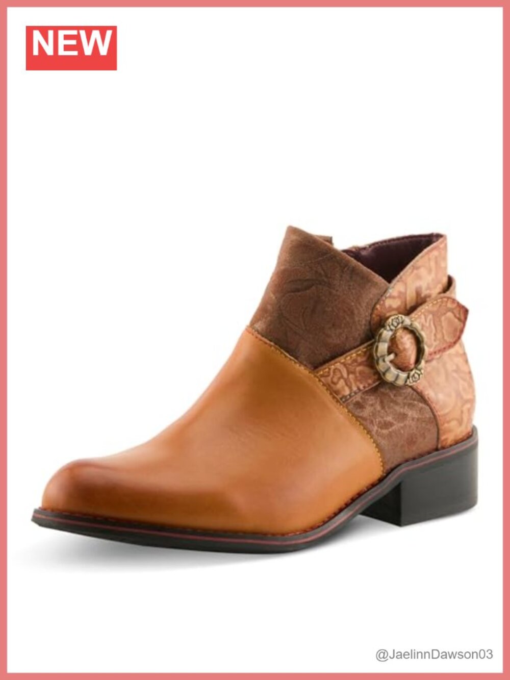 Leather & Micro Suede Ankle Booties with Block Heel & Zip Closure